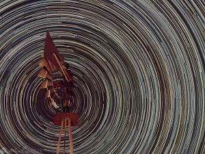 Star Trails Behind Windmill