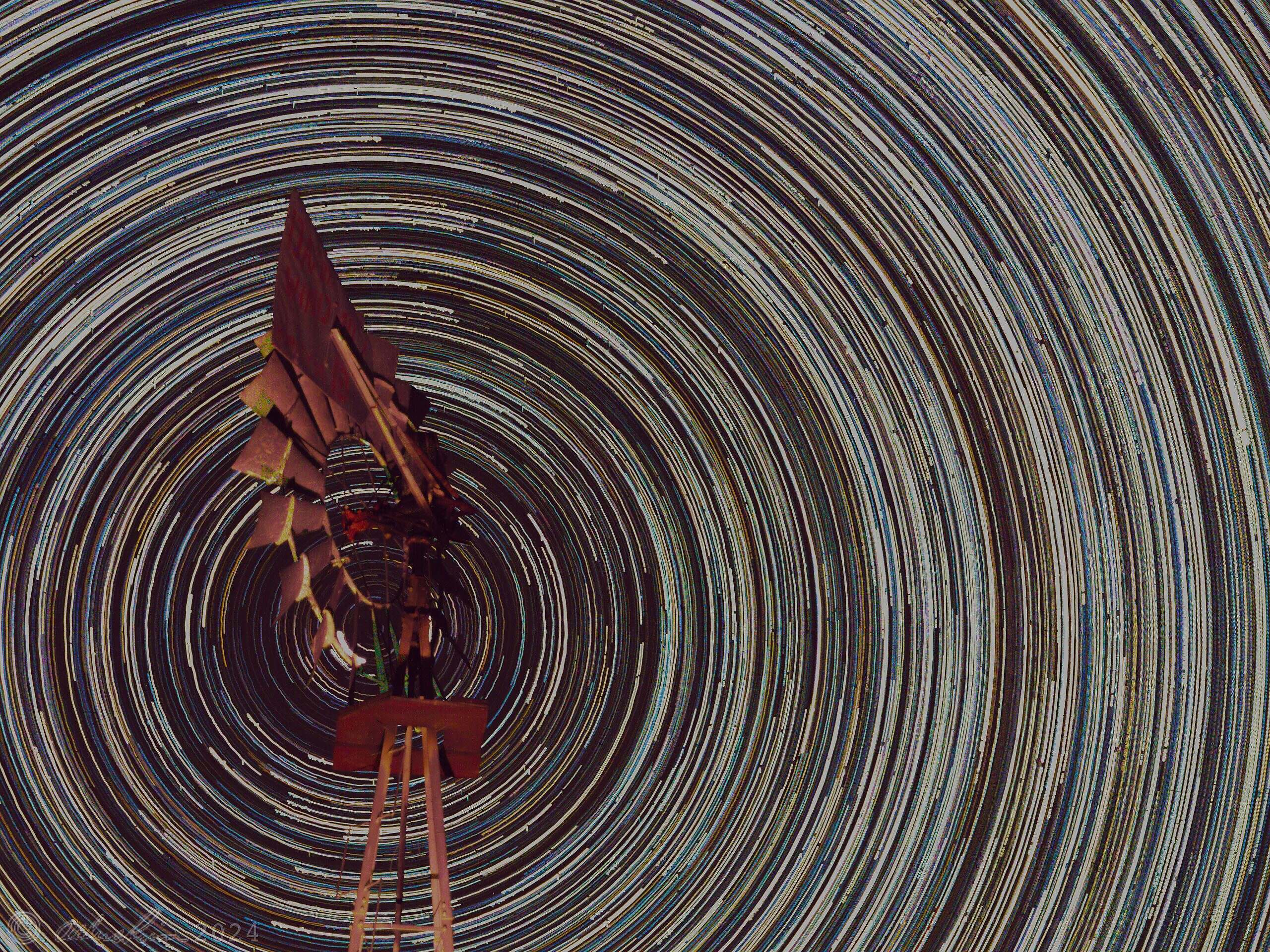 Star Trails Behind Windmill