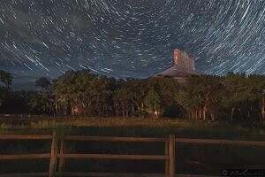 Star trails behind the Palisade