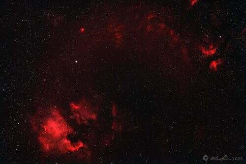 North America and Butterfly nebulae in Ha 
